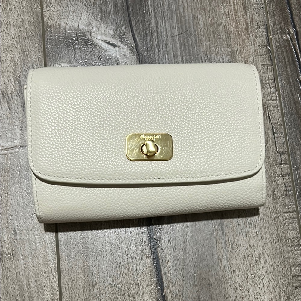 Coach White Pebbled Leather Wallet with Gold Clasp